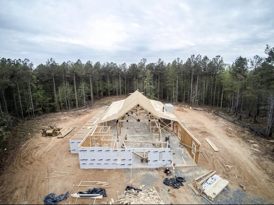 Framing the barn from above in 2021