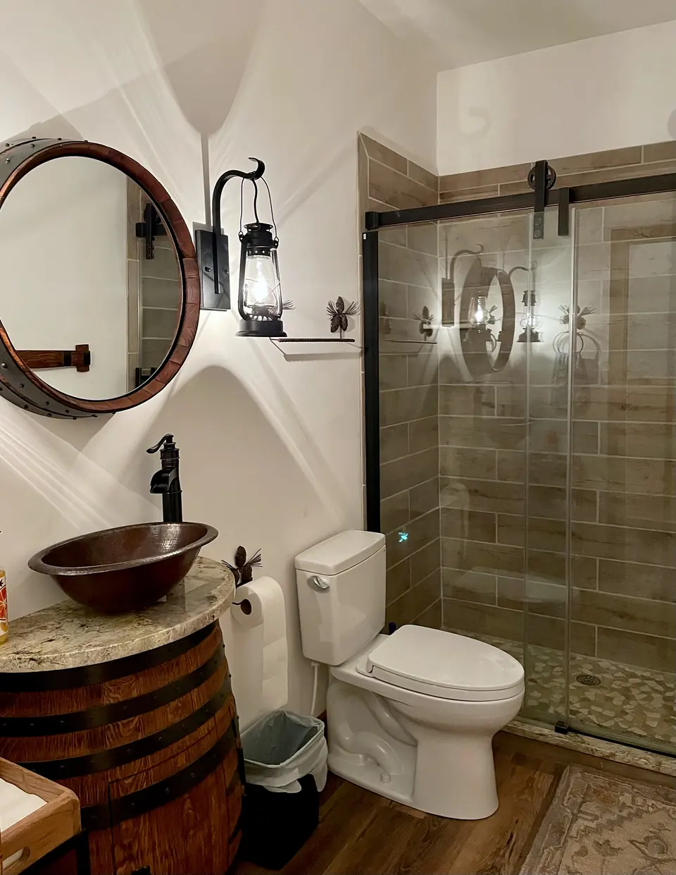 The private bath with a walk-in shower